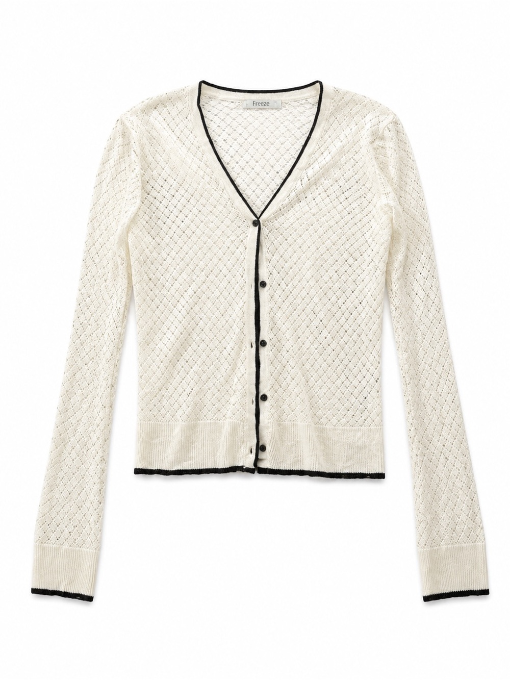 Freeze Cream V-Neck Cardigan with Black Contrast Trim